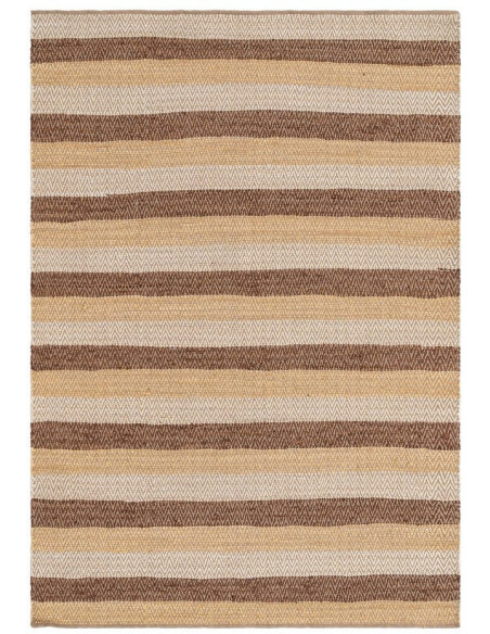 Grand Tapis XXL ethnique chic Rectangulaire 200x300 Coton Naturel Marron Tissé Motif rayures Salveyo