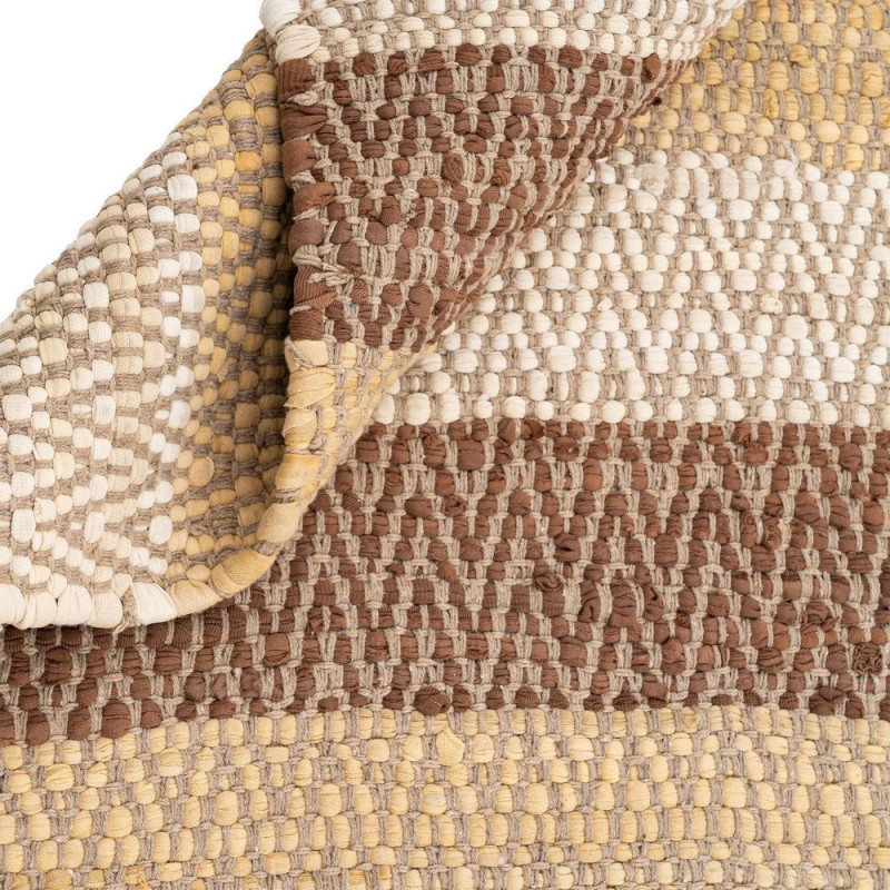 Grand Tapis XXL ethnique chic Rectangulaire 200x300 Coton Naturel Marron Tissé Motif rayures Salveyo 