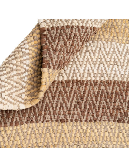 Grand Tapis XXL ethnique chic Rectangulaire 200x300 Coton Naturel Marron Tissé Motif rayures Salveyo 