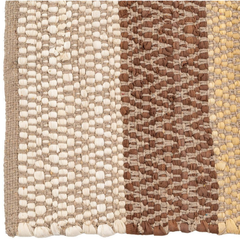 Grand Tapis XXL ethnique chic Rectangulaire 200x300 Coton Naturel Marron Tissé Motif rayures Salveyo 