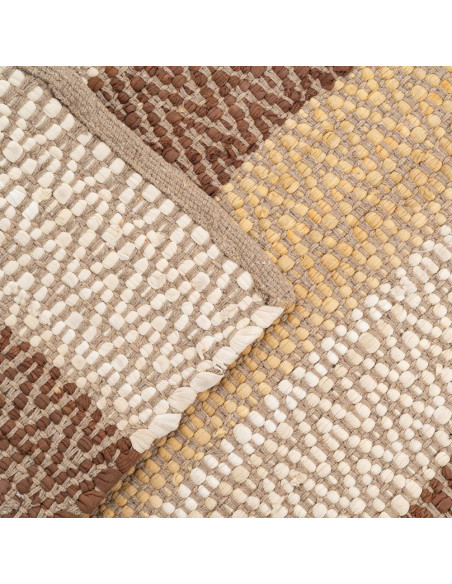 Grand Tapis XXL ethnique chic Rectangulaire 200x300 Coton Naturel Marron Tissé Motif rayures Salveyo 