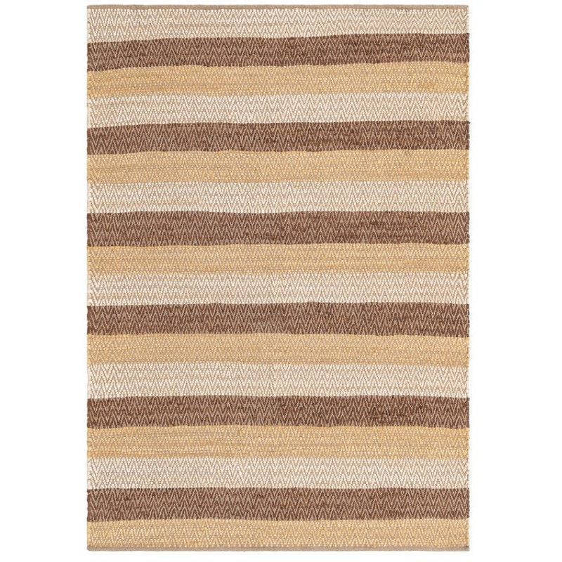 Grand Tapis ethnique chic Rectangulaire 160x230 Coton Naturel Marron Tissé Motif rayures Salveyo