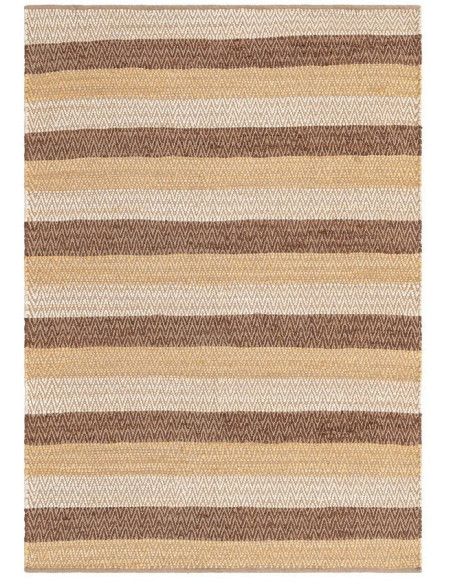 Grand Tapis ethnique chic Rectangulaire 160x230 Coton Naturel Marron Tissé Motif rayures Salveyo