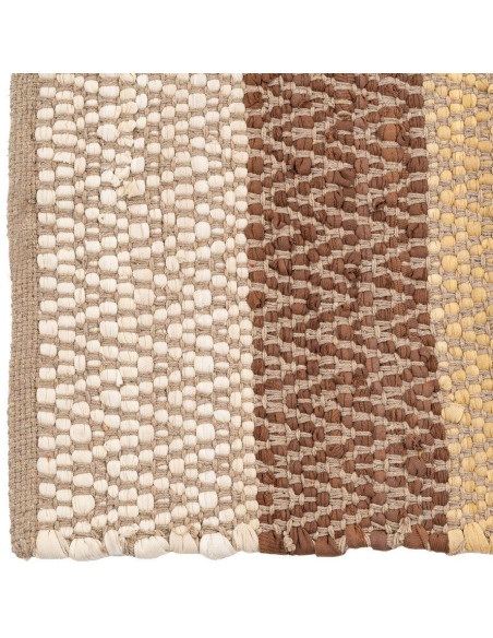 Grand Tapis ethnique chic Rectangulaire 160x230 Coton Naturel Marron Tissé Motif rayures Salveyo 