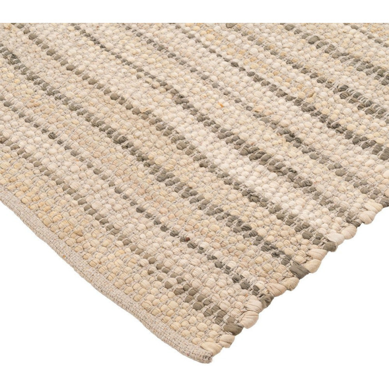 Grand Tapis bohème Rectangulaire 160x230 Coton Naturel Beige Tissé Motif lignes Naviora 