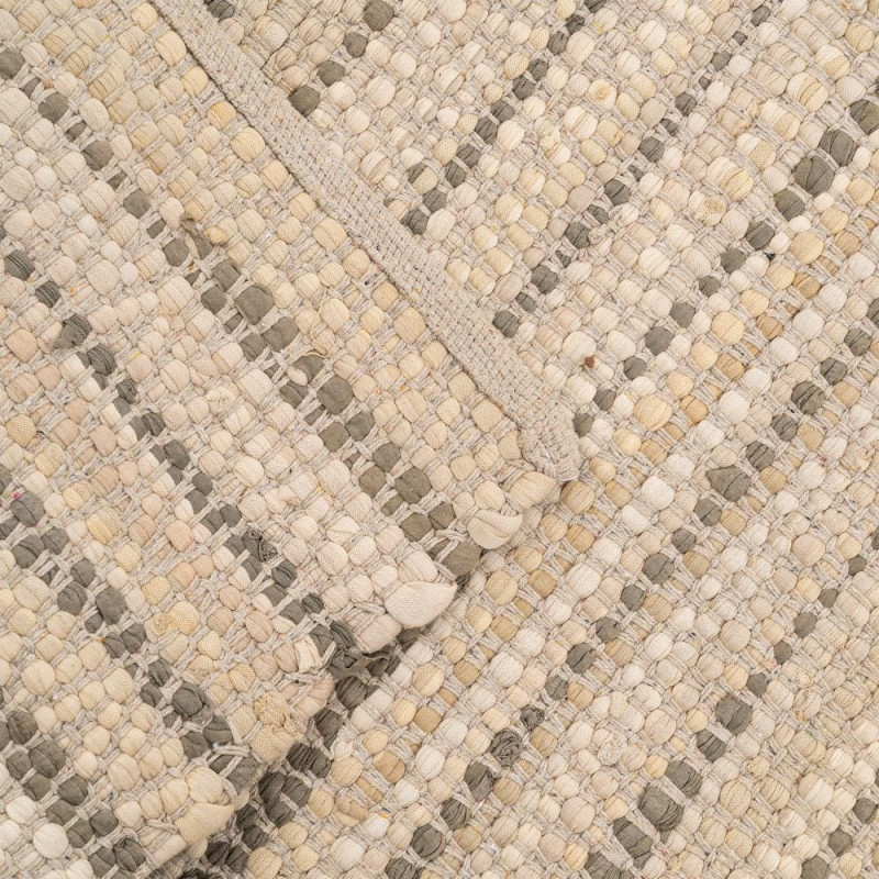 Grand Tapis bohème Rectangulaire 160x230 Coton Naturel Beige Tissé Motif lignes Naviora 