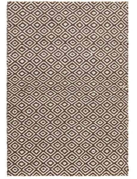 Grand Tapis bohème chic Rectangulaire 160x230 Jute Marron Blanc Naturel Tressé Motif losanges Altea