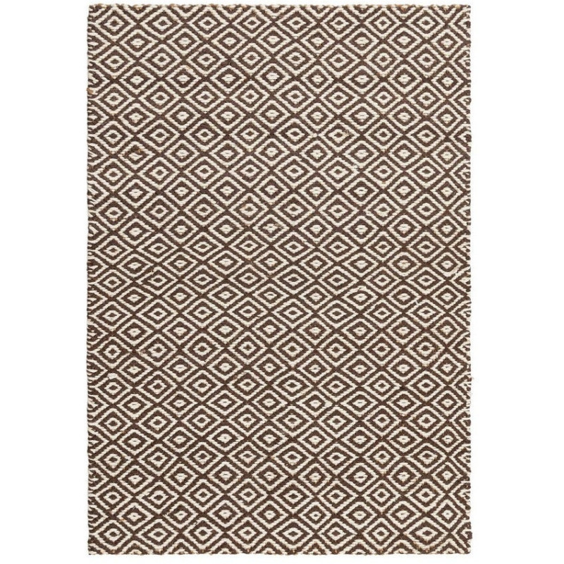 Grand Tapis bohème chic Rectangulaire 160x230 Jute Marron Blanc Naturel Tressé Motif losanges Altea