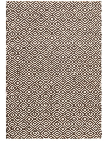 Grand Tapis bohème chic Rectangulaire 160x230 Jute Marron Blanc Naturel Tressé Motif losanges Altea