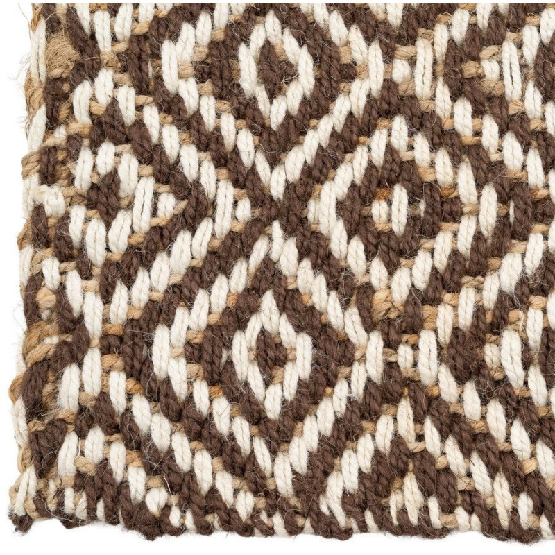 Grand Tapis bohème chic Rectangulaire 160x230 Jute Marron Blanc Naturel Tressé Motif losanges Altea 