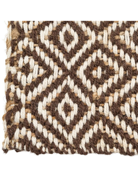 Grand Tapis bohème chic Rectangulaire 160x230 Jute Marron Blanc Naturel Tressé Motif losanges Altea 