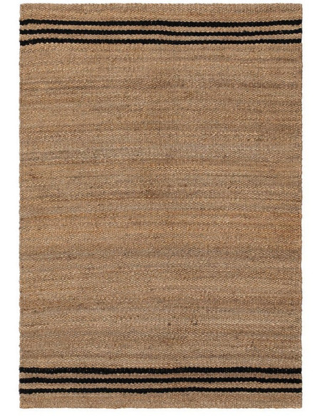 Grand Tapis bohème chic Rectangulaire 160x230 Jute Naturel Noir Tressé Altea