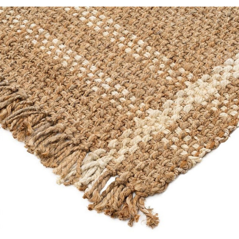 Grand Tapis bohème chic Rectangulaire 160x230 Jute Naturel Blanc Tressé Avec franges Altea 