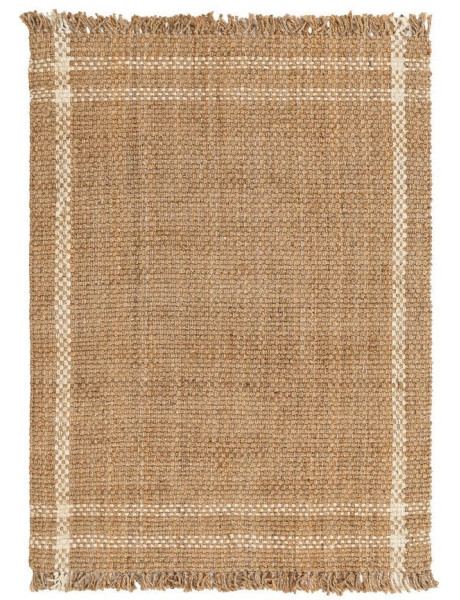 Grand Tapis bohème chic Rectangulaire 160x230 Jute Naturel Blanc Tressé Avec franges Altea