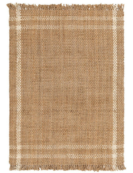 Grand Tapis bohème chic Rectangulaire 160x230 Jute Naturel Blanc Tressé Avec franges Altea