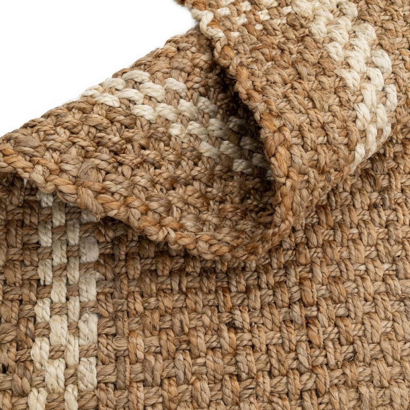 Grand Tapis bohème chic Rectangulaire 160x230 Jute Naturel Blanc Tressé Avec franges Altea 