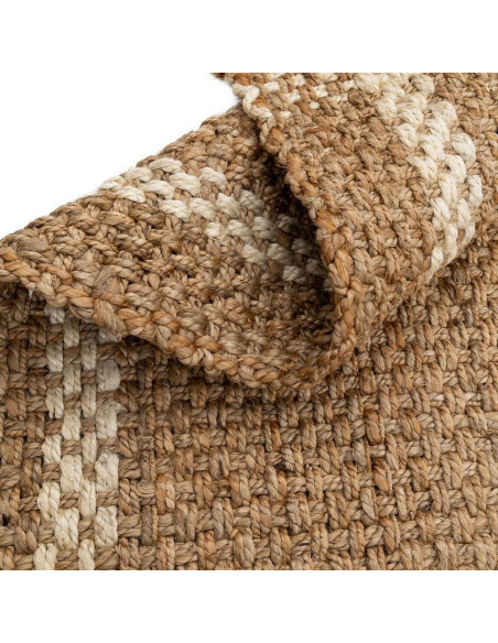 Grand Tapis bohème chic Rectangulaire 160x230 Jute Naturel Blanc Tressé Avec franges Altea 