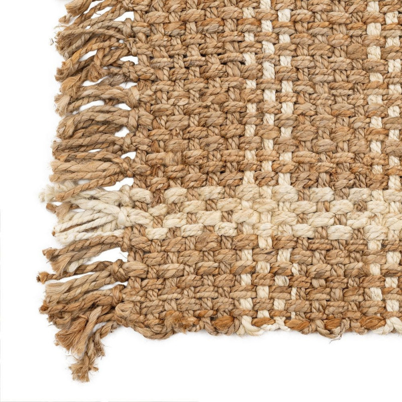 Grand Tapis bohème chic Rectangulaire 160x230 Jute Naturel Blanc Tressé Avec franges Altea 