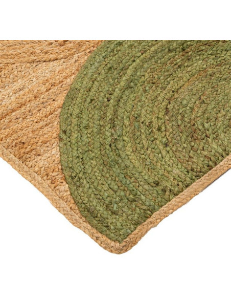 Grand Tapis rétro moderne Rectangulaire 160x230 Jute Naturel Vert Blanc crème Tressé Motif graphique Almonta 