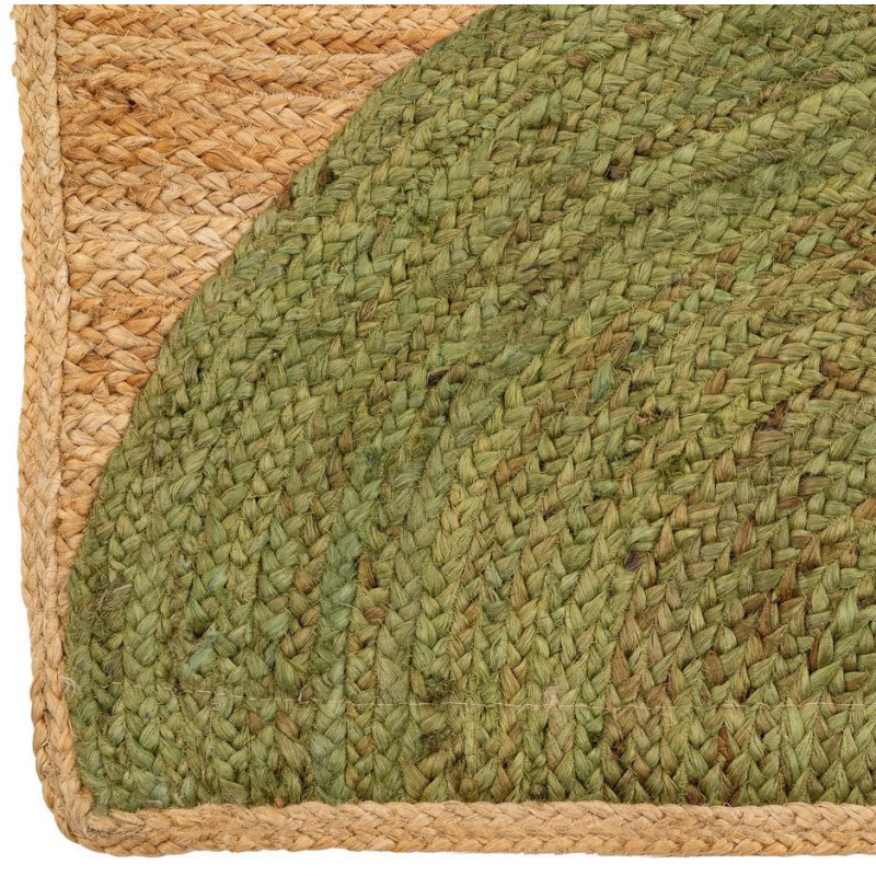 Grand Tapis rétro moderne Rectangulaire 160x230 Jute Naturel Vert Blanc crème Tressé Motif graphique Almonta 