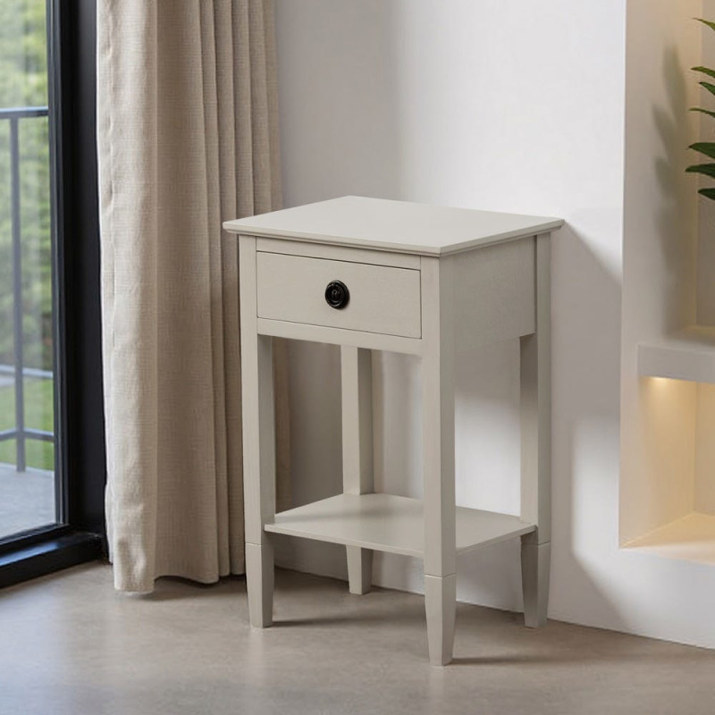 Table de chevet classique chic 1 tiroir 1 étagère Bois de pin Bois MDF Gris clair Montabel 