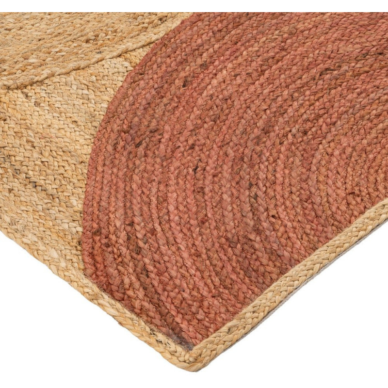 Grand Tapis rétro moderne Rectangulaire 160x230 Jute Naturel Terracotta Blanc crème Tressé Motif graphique Almonta 