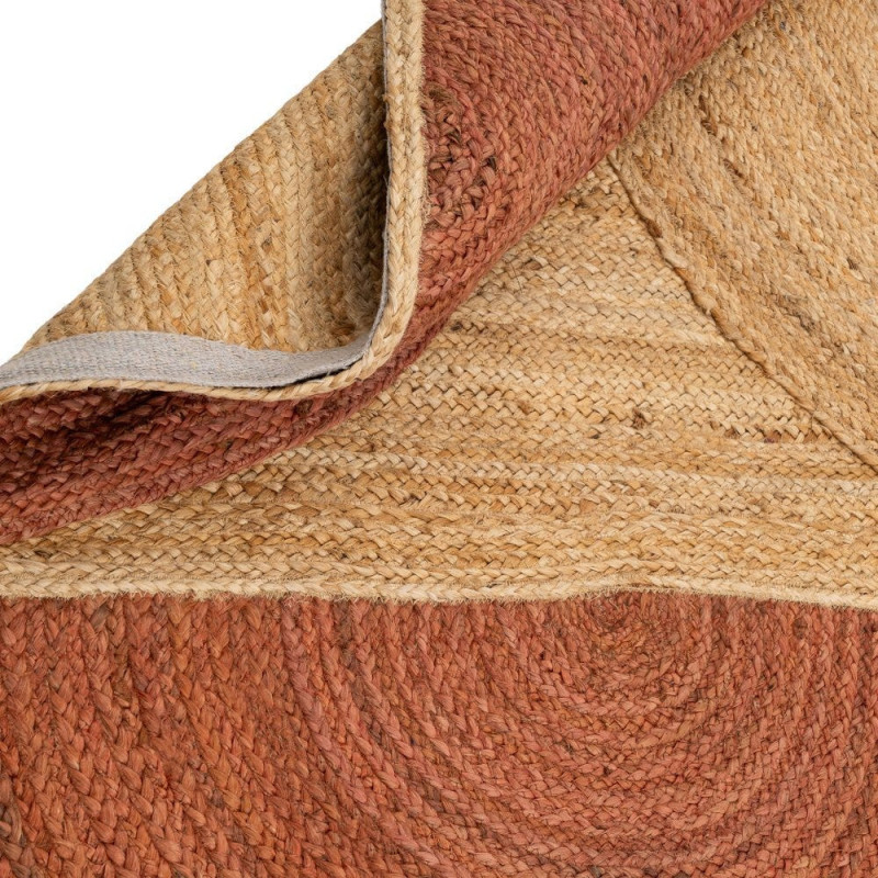 Grand Tapis rétro moderne Rectangulaire 160x230 Jute Naturel Terracotta Blanc crème Tressé Motif graphique Almonta 