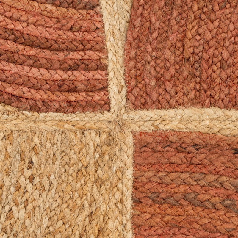 Grand Tapis rétro moderne Rectangulaire 160x230 Jute Naturel Terracotta Blanc crème Tressé Motif graphique Almonta 
