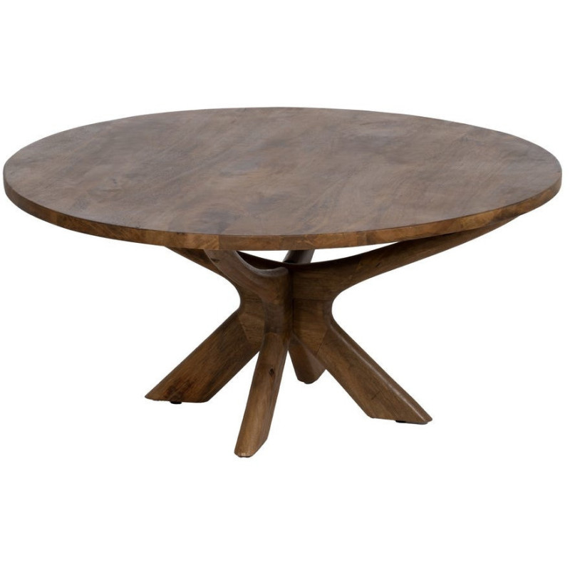 Grande Table basse design moderne Ronde 100 cm Bois de manguier Marron Zorvana 