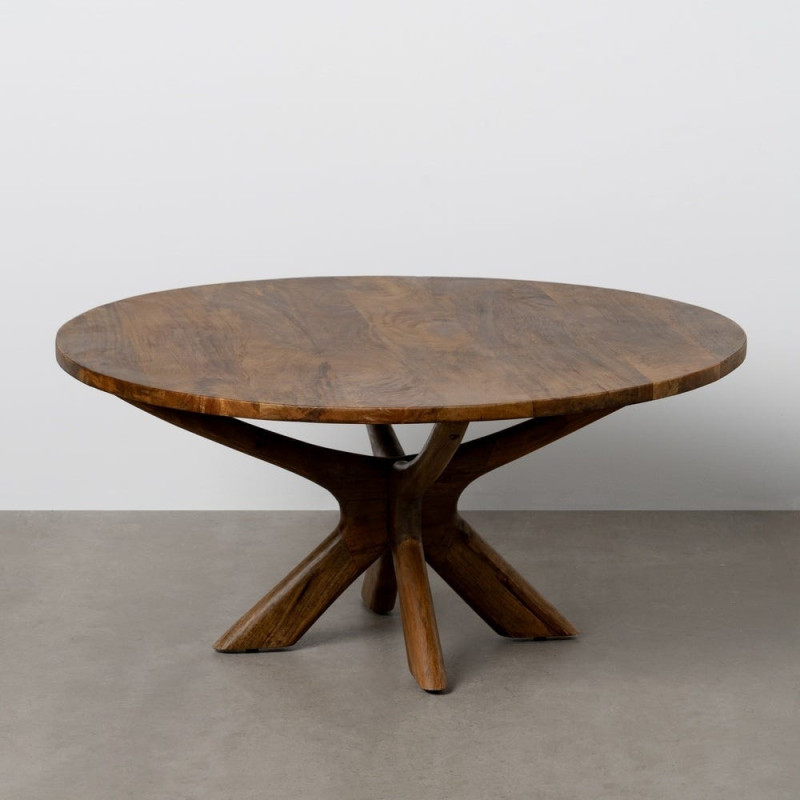 Grande Table basse design moderne Ronde 100 cm Bois de manguier Marron Zorvana 
