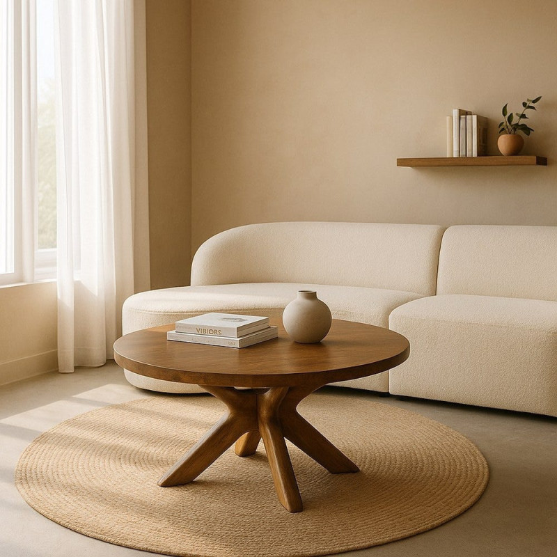 Grande Table basse design moderne Ronde 100 cm Bois de manguier Marron Zorvana 