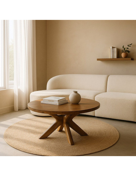 Grande Table basse design moderne Ronde 100 cm Bois de manguier Marron Zorvana 