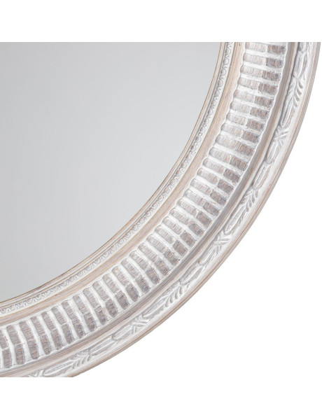 Miroir mural classique chic Rond 80x80 Bois de paulownia Blanc crème Valario 