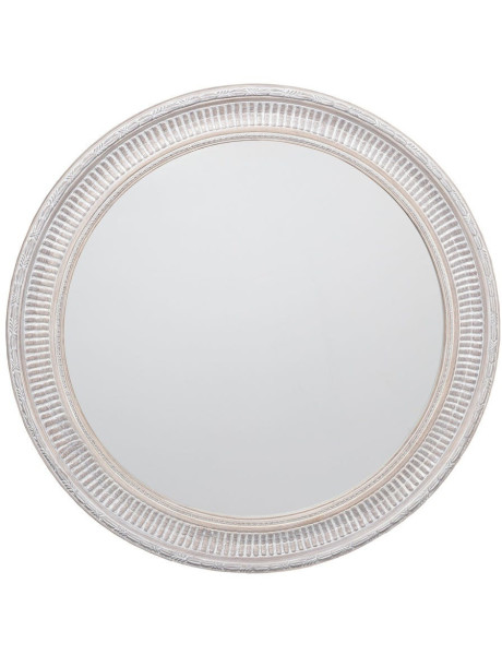 Miroir mural classique chic Rond 80x80 Bois de paulownia Blanc crème Valario