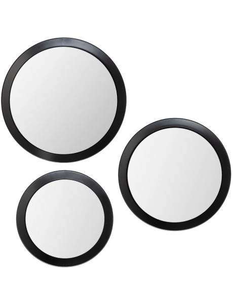 Lot de 3 Miroirs muraux minimalistes Rond Métal Noir Orvello