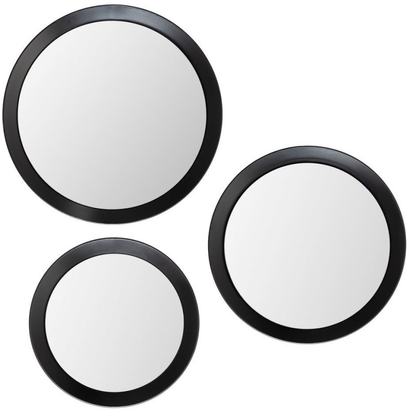 Lot de 3 Miroirs muraux minimalistes Rond Métal Noir Orvello