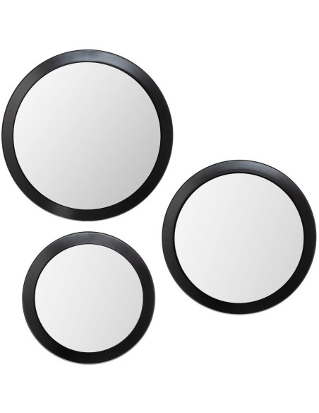 Lot de 3 Miroirs muraux minimalistes Rond Métal Noir Orvello