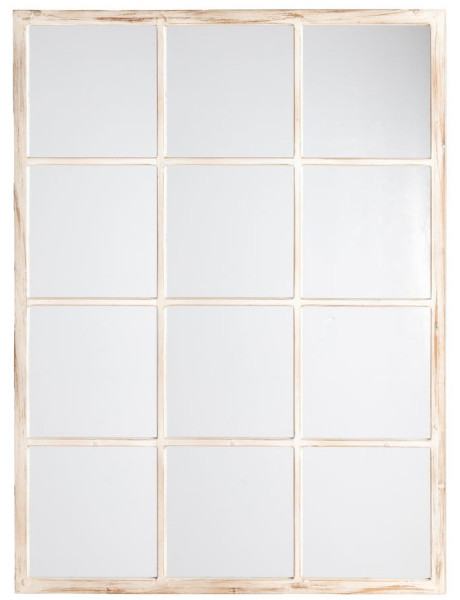 Grand Miroir mural Verrière campagne chic Rectangulaire 90x120 Bois de pin Naturel Vientara