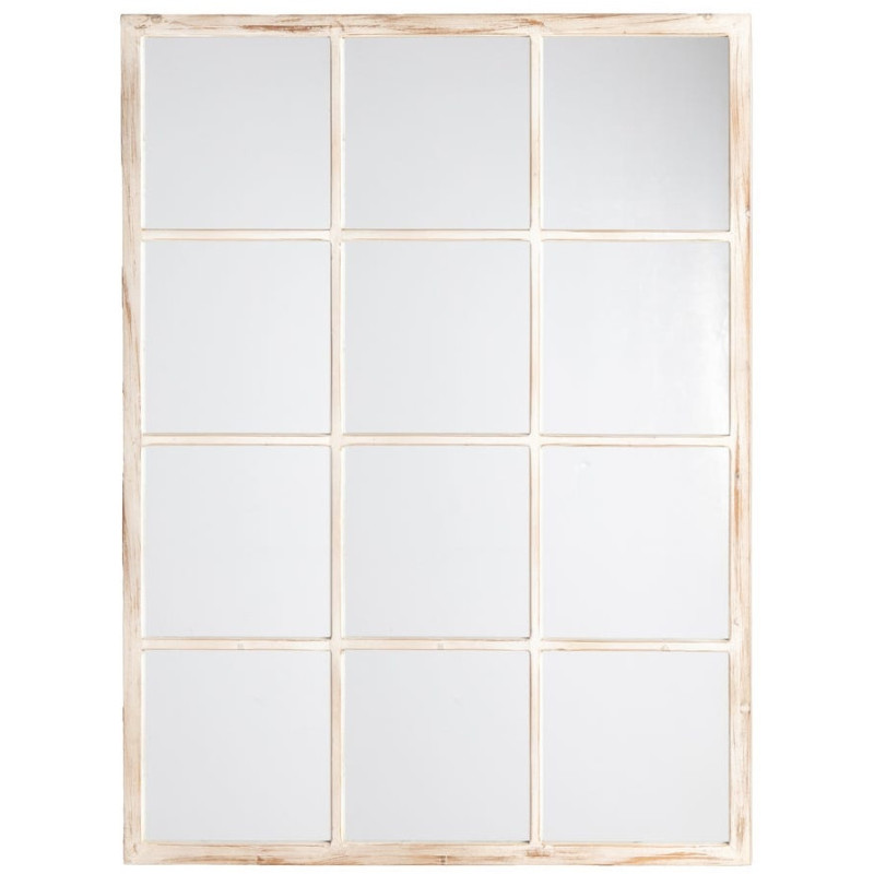 Grand Miroir mural Verrière campagne chic Rectangulaire 90x120 Bois de pin Naturel Vientara