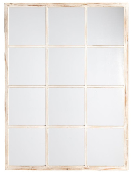 Grand Miroir mural Verrière campagne chic Rectangulaire 90x120 Bois de pin Naturel Vientara