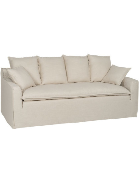 Grand Canapé moderne style Hamptons chic Droit 4 places 220 cm Tissu Blanc crème Bois de pin massif MDF Almareta 