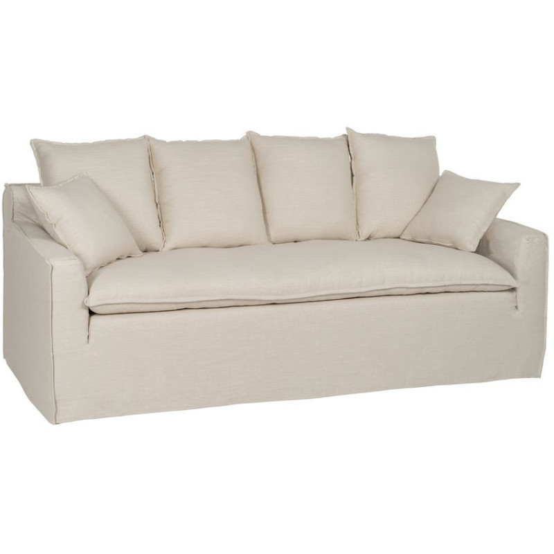 Grand Canapé moderne style Hamptons chic Droit 4 places 220 cm Tissu Blanc crème Bois de pin massif MDF Almareta 