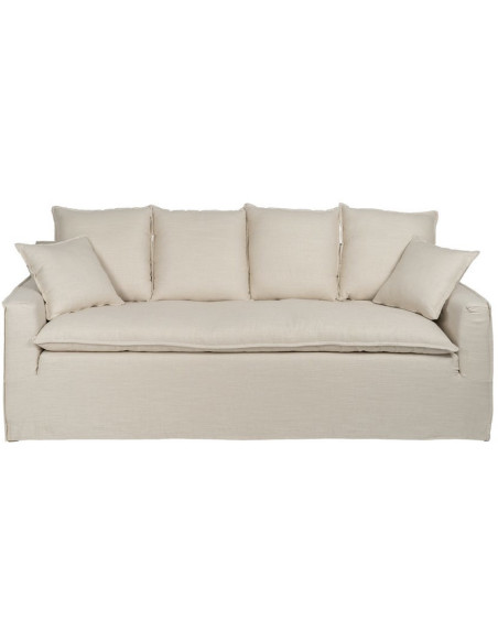 Grand Canapé moderne style Hamptons chic Droit 4 places 220 cm Tissu Blanc crème Bois de pin massif MDF Almareta 