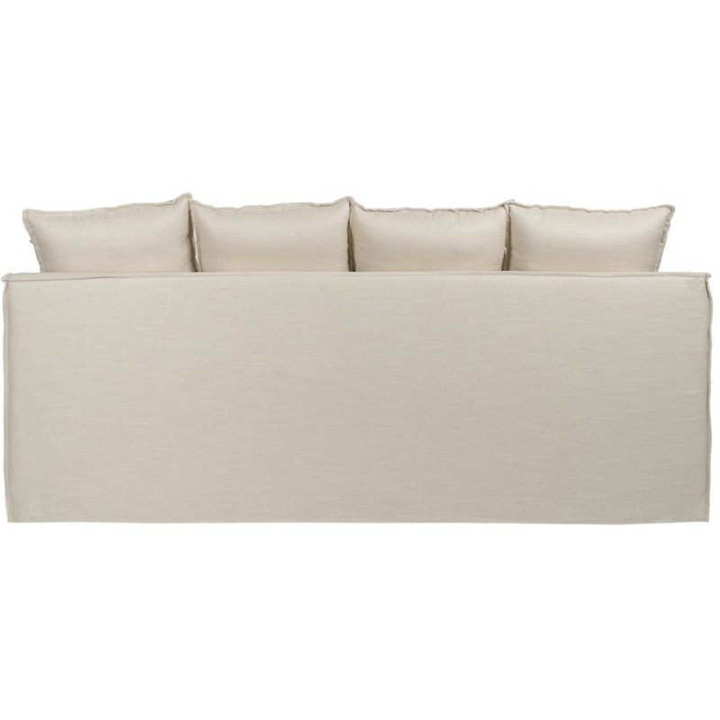 Grand Canapé moderne style Hamptons chic Droit 4 places 220 cm Tissu Blanc crème Bois de pin massif MDF Almareta 