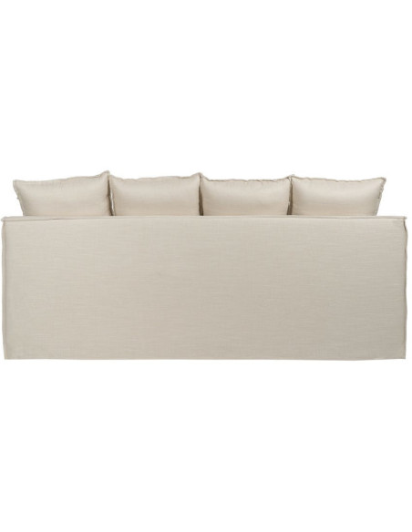 Grand Canapé moderne style Hamptons chic Droit 4 places 220 cm Tissu Blanc crème Bois de pin massif MDF Almareta 