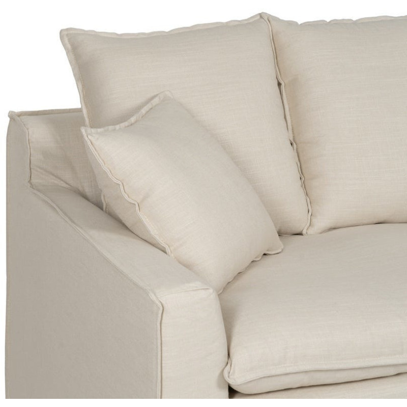 Grand Canapé moderne style Hamptons chic Droit 4 places 220 cm Tissu Blanc crème Bois de pin massif MDF Almareta 