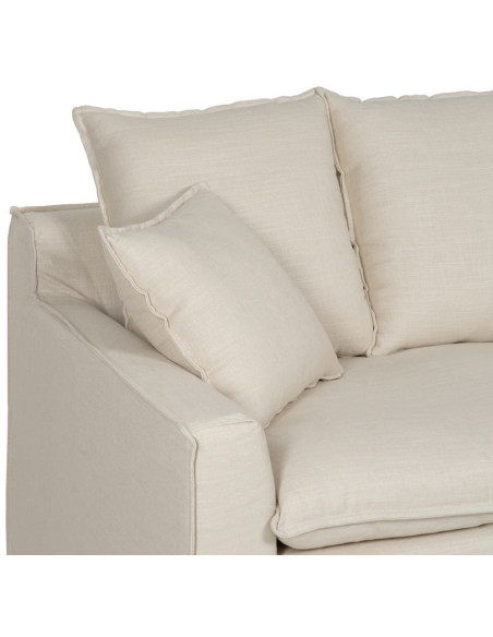 Grand Canapé moderne style Hamptons chic Droit 4 places 220 cm Tissu Blanc crème Bois de pin massif MDF Almareta 