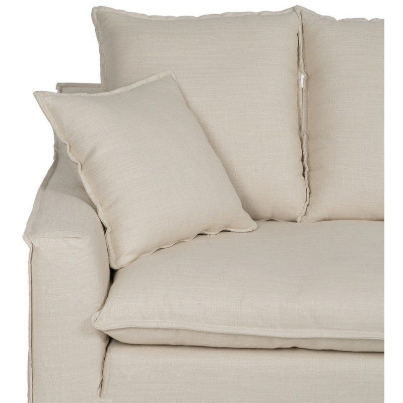 Grand Canapé moderne style Hamptons chic Droit 4 places 220 cm Tissu Blanc crème Bois de pin massif MDF Almareta 