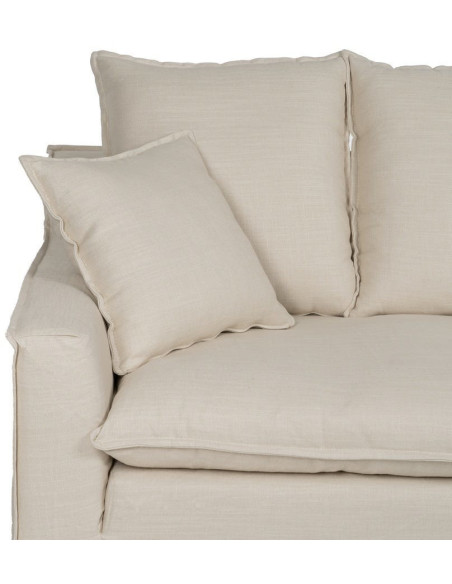 Grand Canapé moderne style Hamptons chic Droit 4 places 220 cm Tissu Blanc crème Bois de pin massif MDF Almareta 