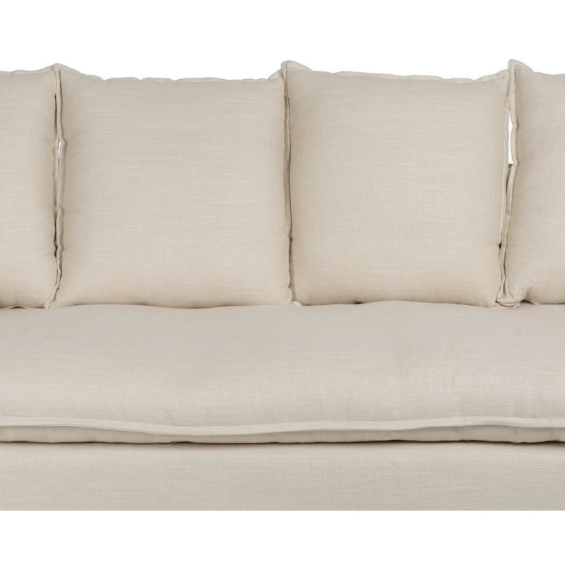 Grand Canapé moderne style Hamptons chic Droit 4 places 220 cm Tissu Blanc crème Bois de pin massif MDF Almareta 